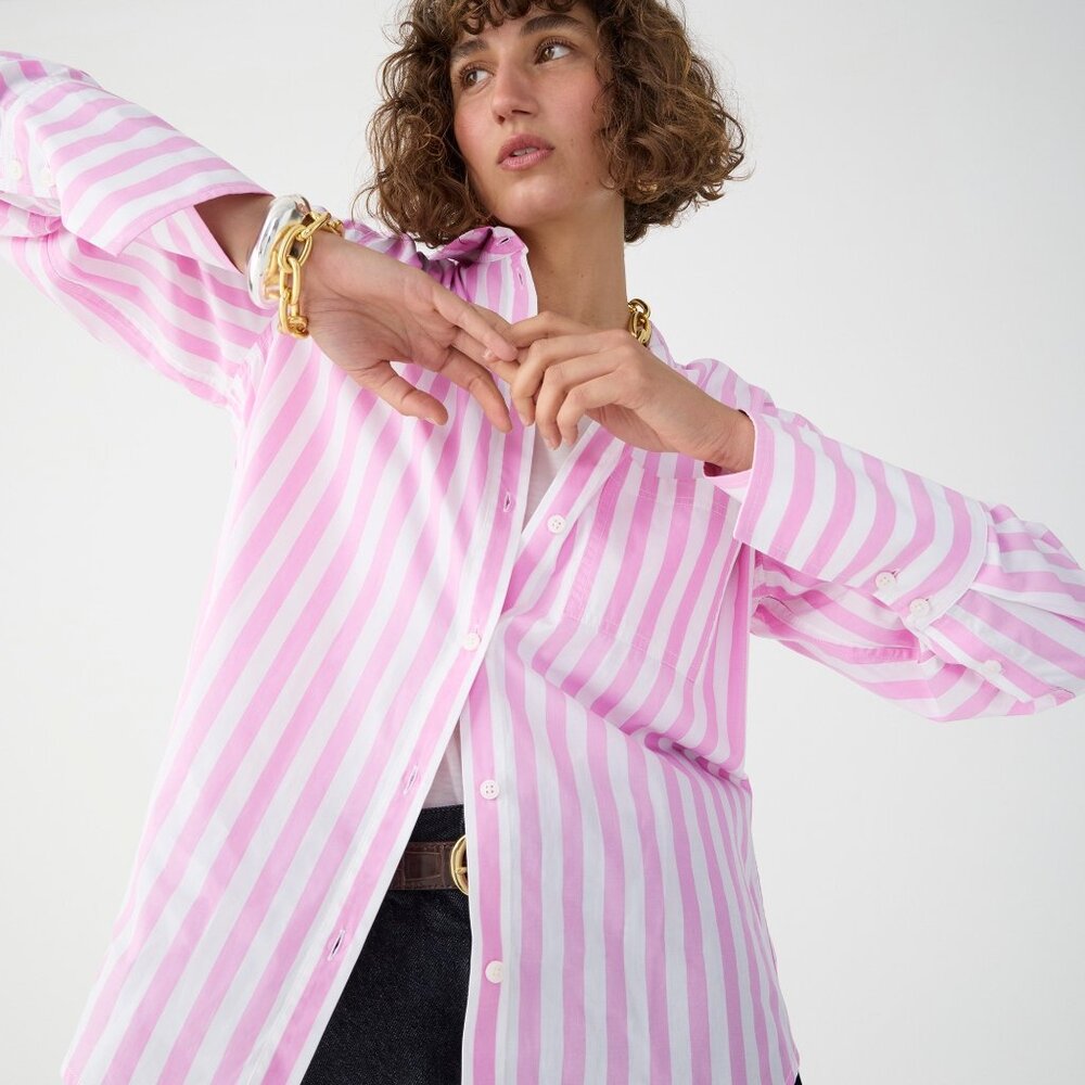 J. Crew Garcon Cotton Poplin Shirt in Pink/White Stripe Size 4